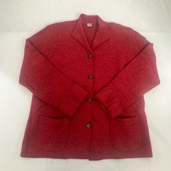 Austin Red Wool Button-Up Cardigan Jacket Lambs Wool Made Australia L - Picture 2 of 10